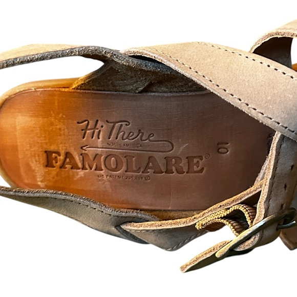 Famolare Wedge Sandals Strappy Shoes Tan Leather Wavy Platform Size 10 - Picture 4 of 11